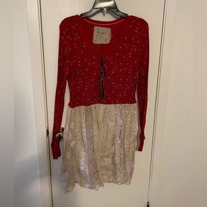 2 Shabby Divas Lightweight Thermal and Lace Tunic Tea Stained